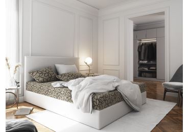 Čalouněná postel CESMIN 140x200 cm, krémová se vzorem/bílá