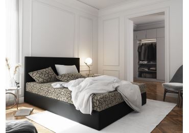 Čalouněná postel CESMIN 140x200 cm, krémová se vzorem/černá