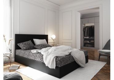 Čalouněná postel CESMIN 140x200 cm, šedá se vzorem/černá