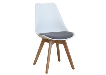 Designová židle POTTO, šedá látka/bílý plast/buk