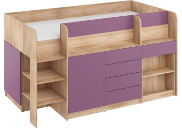 Multifunkční patrová postel ANSBERT, levá, dub sonoma/fialová, 5 let záruka