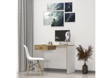 Psací stůl DANETA, bílá/dekor dřeva