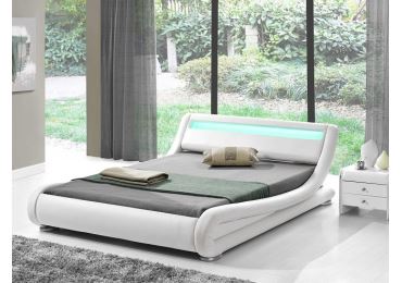 TENREP čalouněná postel s roštem a LED osvětlením 180x200 cm, bílá